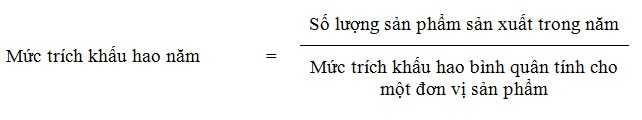 Công thức tính khấu hao khối lượng sản phẩm